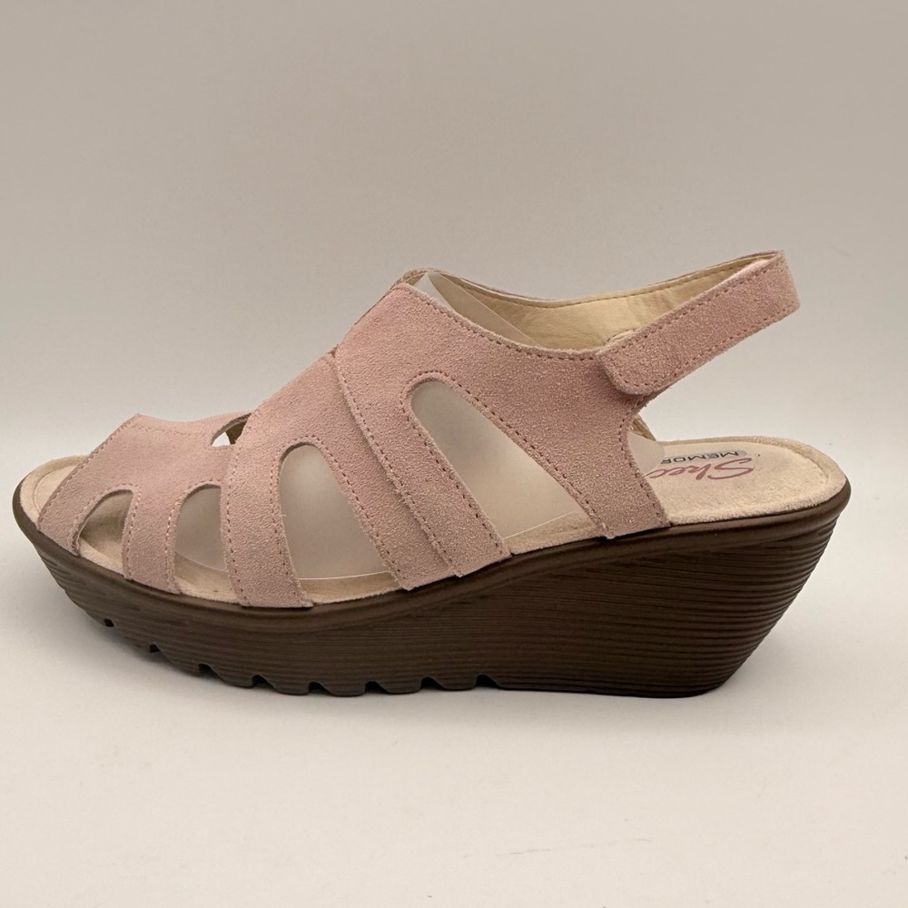 Skechers Memory Foam Pink Suede Wedge Sandals Comfort Slingback Shoe Women’s 8 - Picture 9 of 16